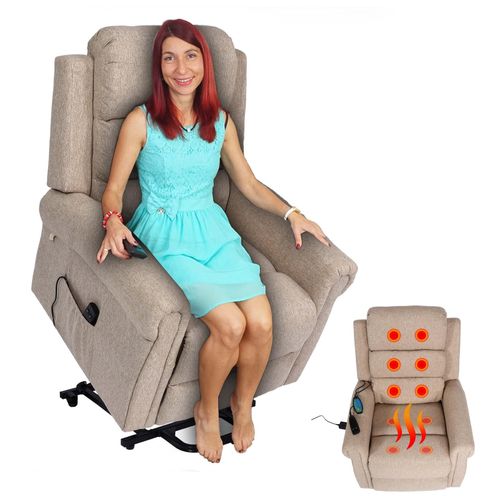 4057651809793 - Fernsehsessel MCW-K63 Relaxsessel Sessel Liegefunktion Aufstehhilfe Massage Heizfunktion Stoff Textil ~ beige-braun