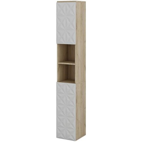 4066731276240 - Hochschrank Badschrank Badezimmermöbel Edge Eiche Weiß modern 30x190 cm Badkommode Badezimmer Schrank Badmöbel 2 Türen 6 Fächer