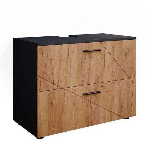 4066731052158 - Waschtischunterschrank Badschrank Badezimmerschrank Irma Anthrazit Eiche 80 cm Hochglanz