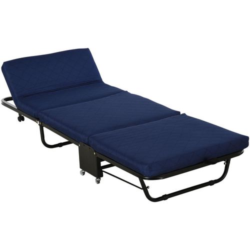 4251774974103 - Gästebett klappbar 2-in-1 Klappbett mit Rollen Verstellbare Kopfteilhöhe Stahl+Schaumstoff Blau