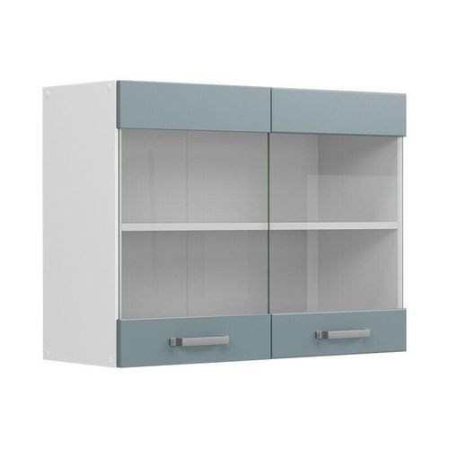 4066731344680 - Glashängeschrank Küchenschrank R-Line Solid Weiß Blau Grau 80 cm modern