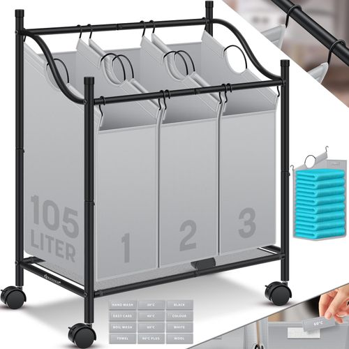 4255598322805 - KESSER® Wäschekorb Wäschesammler Wäschesortierer mit abnehmbaren Stofftaschen Wäschebox mit 12 Waschhinweisen 360° Rollen mit Bremse Wäsche-Sortiersystem Wäschewagen 4255598322805 - KESSER® Wäschekorb Wäschesammler Wäschesortierer mit abnehmbaren Stofftaschen Wäschebox mit 12 Waschhinweisen 360° Rollen mit Bremse Wäsche-Sortiersystem Wäschewagen