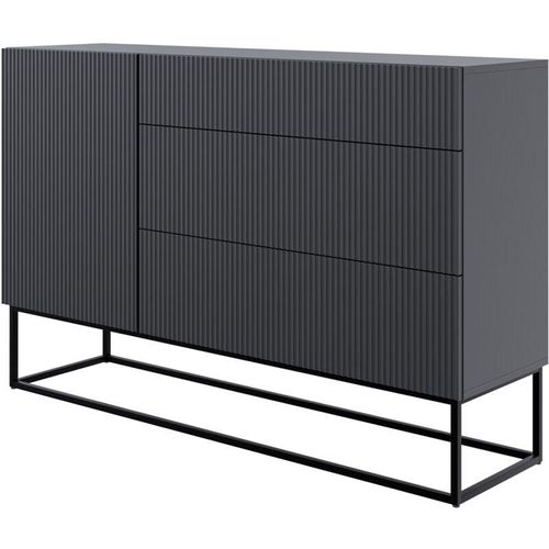 5902622541518 - Veldio - Sideboard mit Schubladen schwarz mit Metallgestell 140 cm - Selsey