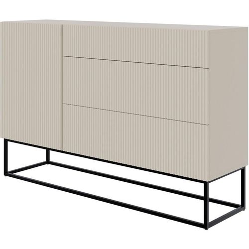 5902622541471 - Veldio - Sideboard mit Schubladen graubeige mit schwarzem Metallgestell 140 cm - Selsey