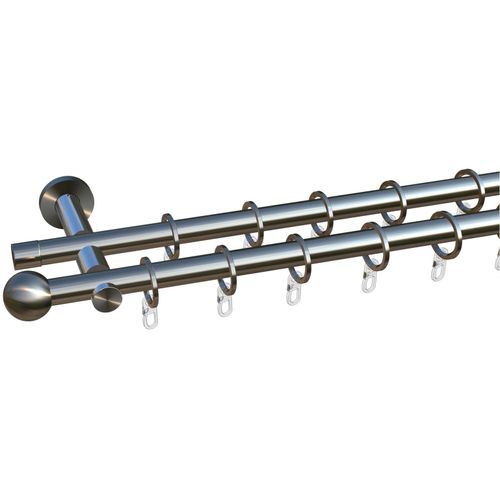 4042627013502 - Gardinenstange INDEKO Formentor Gr 1 silber (edelstahlfarben silberfarben) L120cm Ø16mm Stahl Gardinenstangen Komplett-Set inkl Ringen und Montagematerial
