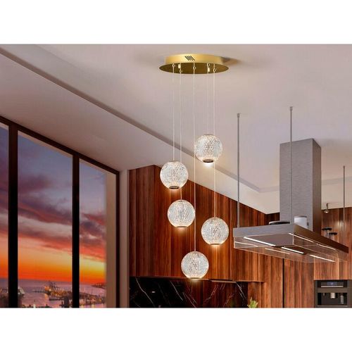 8435435332013 - Schuller Lighting - Schuller Austral Moderne Cluster Drop 5-flammige LED-Pendelleuchte kugelförmige geschnitzte Kristallkugeln 1264lm 3200K