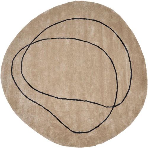 4255664861597 - Teppich Beige u Schwarz Viskose u Wolle ⌀ 200 cm Asymmetrisch Abstraktes Muster Kurzhaar Modern Läufer Wohnzimmer Diele Flur Eingangsbereich