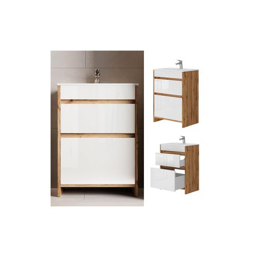 4066731415489 - Badmöbel-Set Detmold Goldkraft Eiche 2 Teile Unterschrank 60 cm Vicco