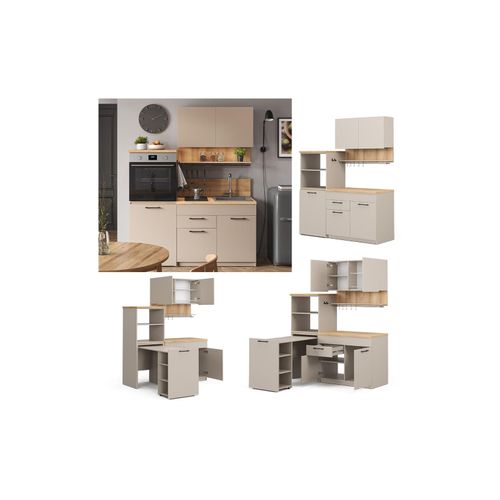 4066731378210 - Singleküche Egbert Greige Eiche 160 cm mit ausziehbarem Tisch 4066731378210 - Singleküche Egbert Greige Eiche 160 cm mit ausziehbarem Tisch