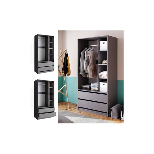 4066731415595 - Kleiderschrank Elmo Anthrazit 100 x 200 cm mit 2 Schubladen Vicco