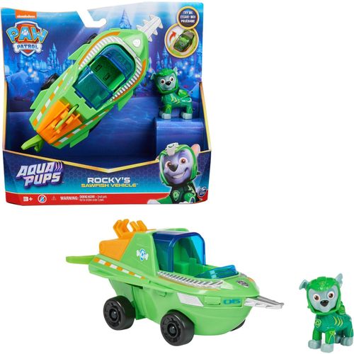 0778988446720 - PAW PATROL Spielfahrzeug PAW Patrol Aqua Pups - Basis Fahrzeug im Sägefisch-Design mit Rocky-Welpenfigur