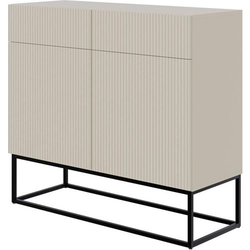 5902622541495 - Veldio - Sideboard 2-türig mit Schubladen graubeige mit schwarzem Metallgestell 100 cm - Selsey