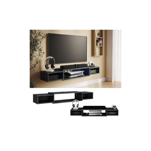 4066731446919 - TV Schrank Nordic Schwarz Beton 1397 x 203 cm mit offenen Regalen Vicco 4066731446919 - TV Schrank Nordic Schwarz Beton 1397 x 203 cm mit offenen Regalen Vicco