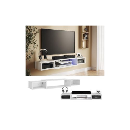 4066731446902 - Tv Schrank Nordic Weiß 1397 x 203 cm mit offenen Regalen Vicco