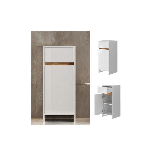4066731415571 - Midischrank Detmold Weiß Eiche 35 x 82 cm mit Tür und Schublade