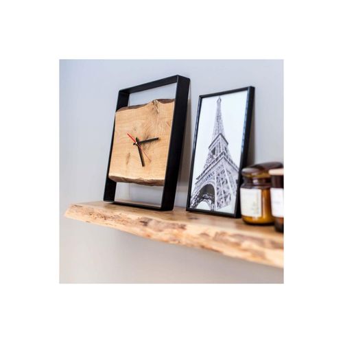 4260750010766 - holz4home® Quadratische Wanduhr mit Stahlrahmen aus massiver Eiche von holz4home® mit Nuten 4260750010766 - holz4home® Quadratische Wanduhr mit Stahlrahmen aus massiver Eiche von holz4home® mit Nuten