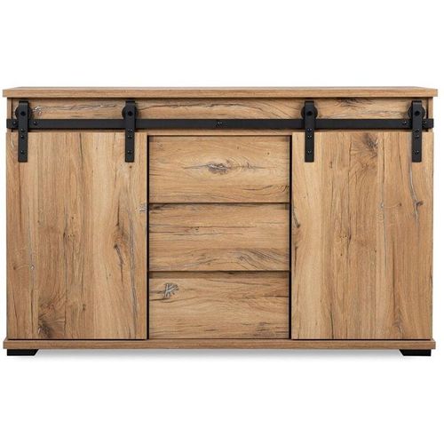 4251182711154 - Calicosy - Sideboard mit 2 Schiebetüren und 3 zentralen Schubladen L140 cm - Manzano