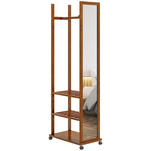 4255633549440 - Standspiegel Ganzkörperspiegel mit Ständer 248 x 1538 cm Garderobenspiegel mit Rollen Garderobe mit 3 Ebenen Kleiderstange für