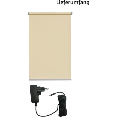 4001442302857 - Elektrisches Rollo Miami Rollos Gr 180 cm stufenlos positionierbar Rollo und Ladekabel 90 cm beige (sand silberfarben) Verdunklungsrollo Verdunkelungsrollos