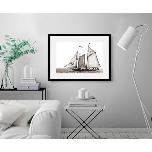 4049009839729 - Bild QUEENCE Jan Bilder Gr B H 70 cm x 50 cm Wandbild Schiffe Querformat 1 St weiß Bild Kunstdruck Bilder mit Rahmen