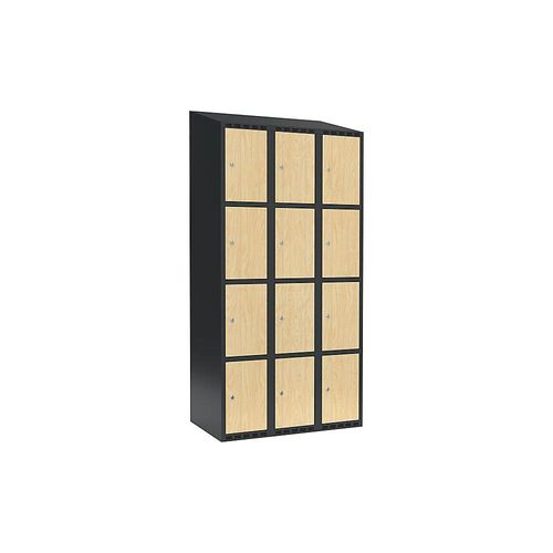 7042424846379 - 4er-Schließfachschrank Fydor 3 Abteile grau   Birke B 900 mm 3 Abteile schräge Dachform Zylinderschloss