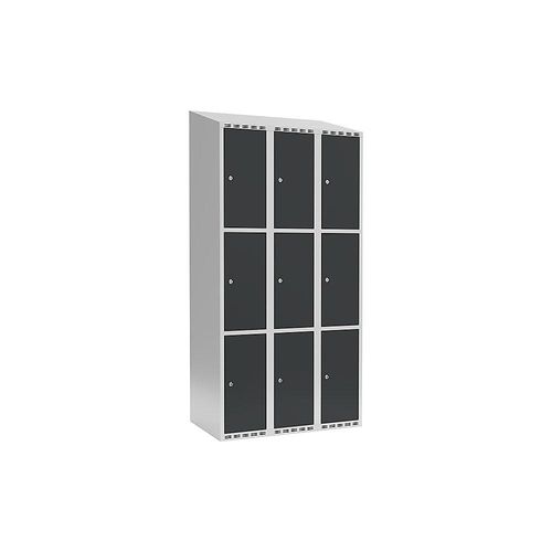 7042423035385 - 3er-Schließfachschrank Fydor 3 Abteile lichtgrau grau B 900 mm 3 Abteile schräge Dachform Zylinderschloss 7042423035385 - 3er-Schließfachschrank Fydor 3 Abteile lichtgrau grau B 900 mm 3 Abteile schräge Dachform Zylinderschloss