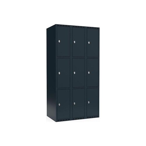 7042423618328 - 3er-Schließfachschrank Fydor 3 Abteile grau B 900 mm 3 Abteile flache Dachform Vorhängeschloss