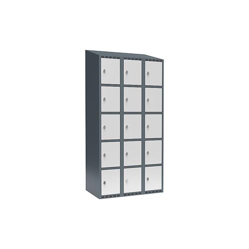 7042424834086 - 5er-Schließfachschrank Fydor 3 Abteile blaugrau lichtgrau B 900 mm 3 Abteile schräge Dachform Vorhängeschloss 7042424834086 - 5er-Schließfachschrank Fydor 3 Abteile blaugrau lichtgrau B 900 mm 3 Abteile schräge Dachform Vorhängeschloss