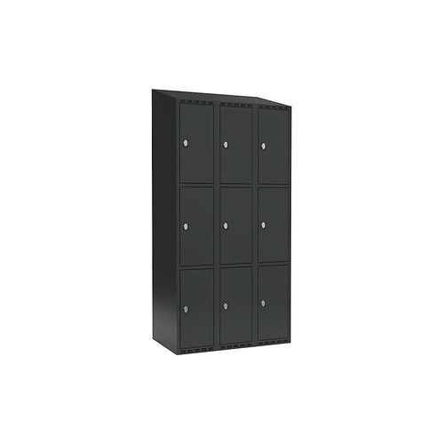 7042424104929 - 3er-Schließfachschrank Fydor 3 Abteile grau B 900 mm 3 Abteile schräge Dachform Vorhängeschloss