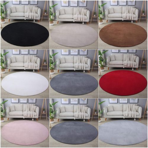 8682455390930 - Waschbarer Runde Teppich Kurzflor Flauschig Weich Einfarbig Felloptik Soft