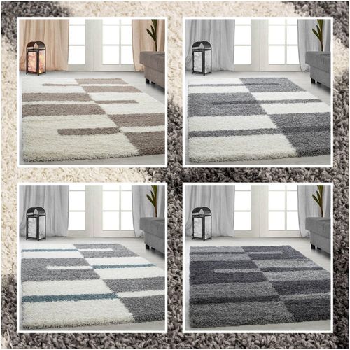 4053658988806 - Designer Hochflor Teppich mit Karo- und Linienmuster Flauschiger Langflor