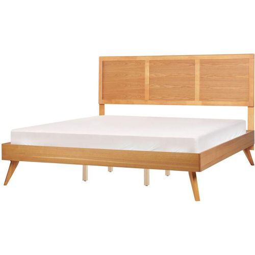 4255664868435 - Bett Heller Holzfarbton MDF-Platte mit Lattenrost 180 x 200 cm Hohes Kopfteil Holzbeine Rustikal Klassich Schlafzimmer Doppelbett 4255664868435 - Bett Heller Holzfarbton MDF-Platte mit Lattenrost 180 x 200 cm Hohes Kopfteil Holzbeine Rustikal Klassich Schlafzimmer Doppelbett