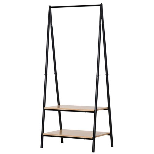 4250871267248 - Homcom - Gaderobenständer Kleiderständer Kleiderstange mit Schuhablage Wäscheständer Metall + Holz Schwarz + Natur 64 x 425 x 149 cm - Natur +