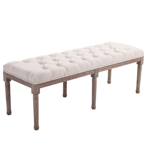 4250871265572 - Polsterbank Sitzbank Lounge Sitzhocker Vintage Retro mit Knöpfen Leinen + Holz beige 142 x 47 x 51 cm - Beige - Homcom