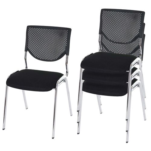 4052826197569 - 4er-Set Besucherstuhl H401 Konferenzstuhl stapelbar Stoff Textil ~ Sitz schwarz Füße chrom
