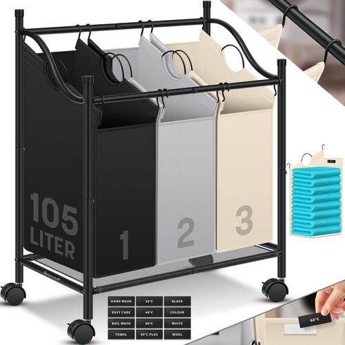 4255598322836 - KESSER® Wäschekorb Wäschesammler Wäschesortierer mit abnehmbaren Stofftaschen Wäschebox mit 12 Waschhinweisen 360° Rollen mit Bremse Wäsche-Sortiersystem Wäschewagen 4255598322836 - KESSER® Wäschekorb Wäschesammler Wäschesortierer mit abnehmbaren Stofftaschen Wäschebox mit 12 Waschhinweisen 360° Rollen mit Bremse Wäsche-Sortiersystem Wäschewagen