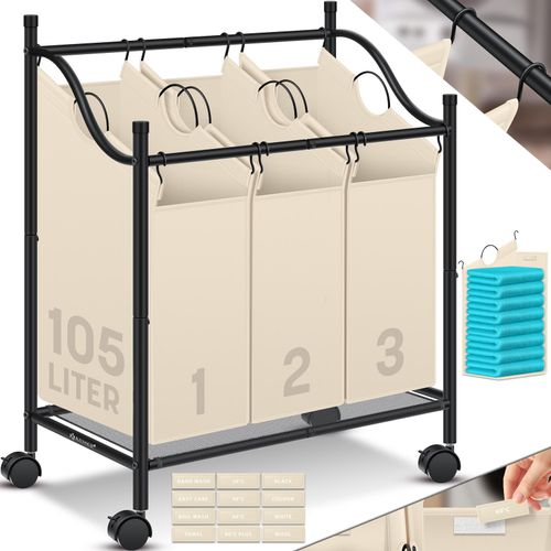 4255598322775 - KESSER® Wäschekorb Wäschesammler Wäschesortierer mit abnehmbaren Stofftaschen Wäschebox mit 12 Waschhinweisen 360° Rollen mit Bremse Wäsche-Sortiersystem Wäschewagen 4255598322775 - KESSER® Wäschekorb Wäschesammler Wäschesortierer mit abnehmbaren Stofftaschen Wäschebox mit 12 Waschhinweisen 360° Rollen mit Bremse Wäsche-Sortiersystem Wäschewagen