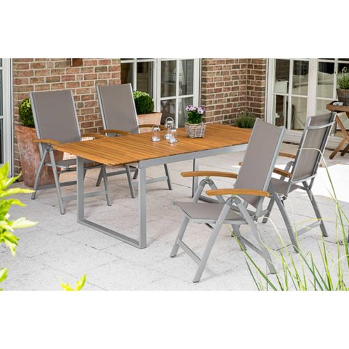 4033662993980 - Gartenmöbelset Naxos 5tlg Aluminium Akazie Textil silber grau natur