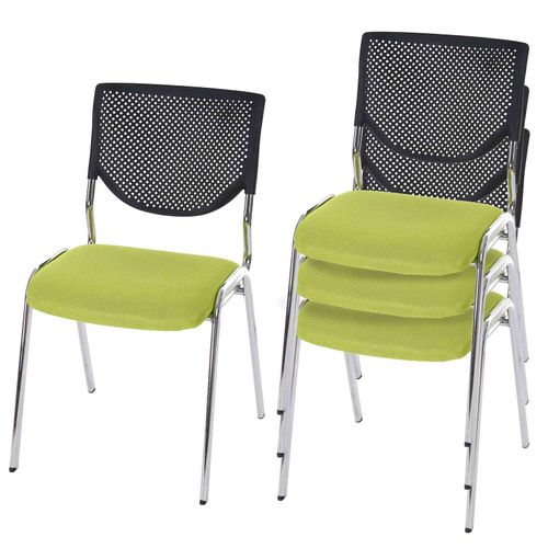 4052826197576 - 4er-Set Besucherstuhl H401 Konferenzstuhl stapelbar Stoff Textil ~ Sitz grün Füße chrom 4052826197576 - 4er-Set Besucherstuhl H401 Konferenzstuhl stapelbar Stoff Textil ~ Sitz grün Füße chrom