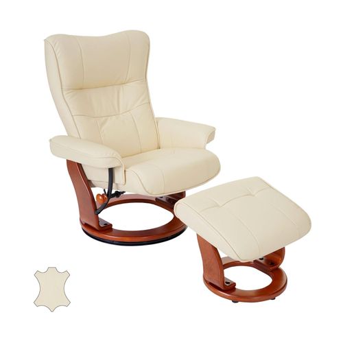 4057651188003 - MCA Relaxsessel Edmonton Fernsehsessel Hocker Echtleder 130kg belastbar ~ creme honigfarben