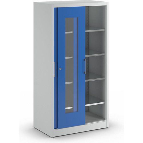 4250633323694 - Schiebetürenschrank mit Sichtfenstertüren 4 verzinkte Fachböden BxTxH 1000x600x1965 mm RAL7035 lichtgrau RAL5010 enzianblau 4250633323694 - Schiebetürenschrank mit Sichtfenstertüren 4 verzinkte Fachböden BxTxH 1000x600x1965 mm RAL7035 lichtgrau RAL5010 enzianblau