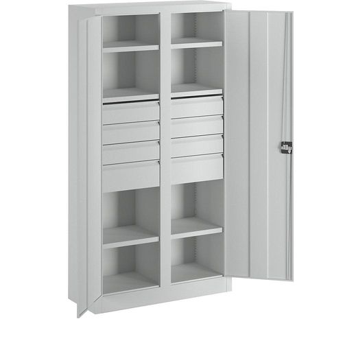 4055479003287 - - Schwerlastschrank Vollblechtüren mit Trennwand 6 beschichtete Böden Schubl 6x125 2x175 mm BxTxH 1040x630x1950 mm ral 7035 4055479003287 - - Schwerlastschrank Vollblechtüren mit Trennwand 6 beschichtete Böden Schubl 6x125 2x175 mm BxTxH 1040x630x1950 mm ral 7035