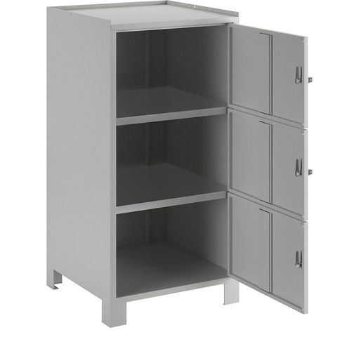 4250618214139 - Werkzeugschrank mit Füßen HxBxT 1000 x 500 x 500 mm 3 verschließbare Fächer lichtgrau RAL 7035