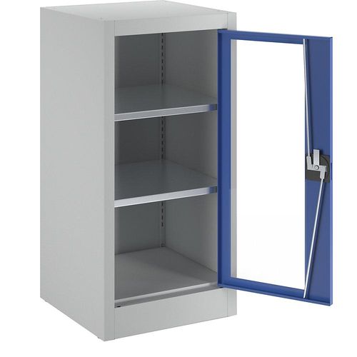 4250633312360 - mauser Sichtfenster-Flügeltürschrank mit 2 Fachböden HxBxT 1016 x 500 x 500 mm lichtgrau enzianblau 4250633312360 - mauser Sichtfenster-Flügeltürschrank mit 2 Fachböden HxBxT 1016 x 500 x 500 mm lichtgrau enzianblau