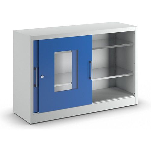 4250633323601 - Schiebetürenschrank mit Sichtfenstertüren 4 verz Fachböden1 Mitteltrennwand BxTxH 1500x500x1015 mm RAL7035 lichtgrau RAL5010 enzianblau 4250633323601 - Schiebetürenschrank mit Sichtfenstertüren 4 verz Fachböden1 Mitteltrennwand BxTxH 1500x500x1015 mm RAL7035 lichtgrau RAL5010 enzianblau