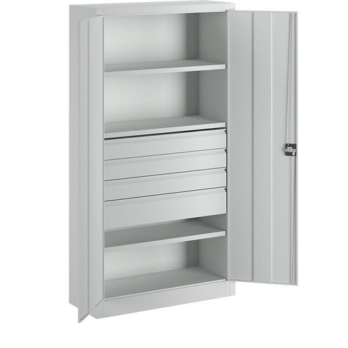 4055479003171 - Schwerlastschrank Höhe 1950 mm 3 Fachböden 4 Schubladen grau Pavoy 4055479003171 - Schwerlastschrank Höhe 1950 mm 3 Fachböden 4 Schubladen grau Pavoy