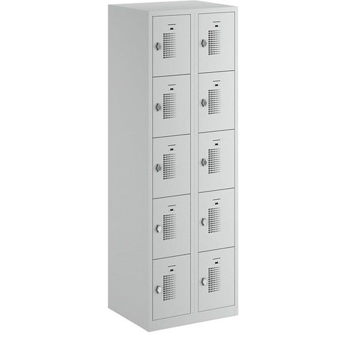 4061753003997 - eurokraft basic Schließfachschrank Breite 600 mm 10 Fächer Drehriegel für Vorhängeschloss Türfarbe Lichtgrau Korpus lichtgrau