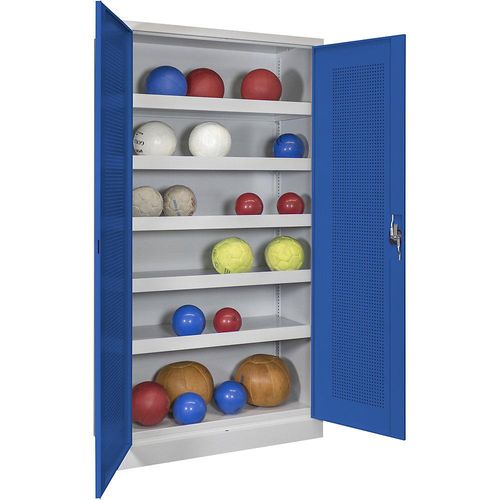 4055955093191 - Ball-Flügeltürschrank Höhe 1950 mm mit Lochblech-Türen Breite 1000 mm grau   blau