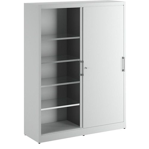 4061753034601 - eurokraft pro Schiebetürschrank Höhe 1950 mm mit Mitteltrennwand und 2 x 4 Fachböden Breite 1500 mm Tiefe 500 mm Türen lichtgrau RAL 7035 4061753034601 - eurokraft pro Schiebetürschrank Höhe 1950 mm mit Mitteltrennwand und 2 x 4 Fachböden Breite 1500 mm Tiefe 500 mm Türen lichtgrau RAL 7035