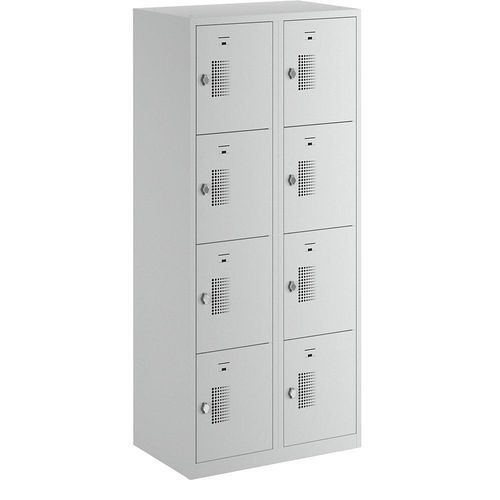 4061753004031 - eurokraft basic Schließfachschrank Breite 800 mm 8 Fächer Drehriegel für Vorhängeschloss Türfarbe Lichtgrau Korpus lichtgrau